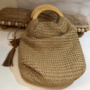 Cute Romantic Coastal Rattan Bag Women With Wooden Handles